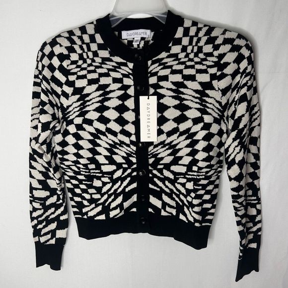 NWT DAYDREAMER Eclipse Wave Women’s Cardigan  Black White size XS - Picture 4 of 13